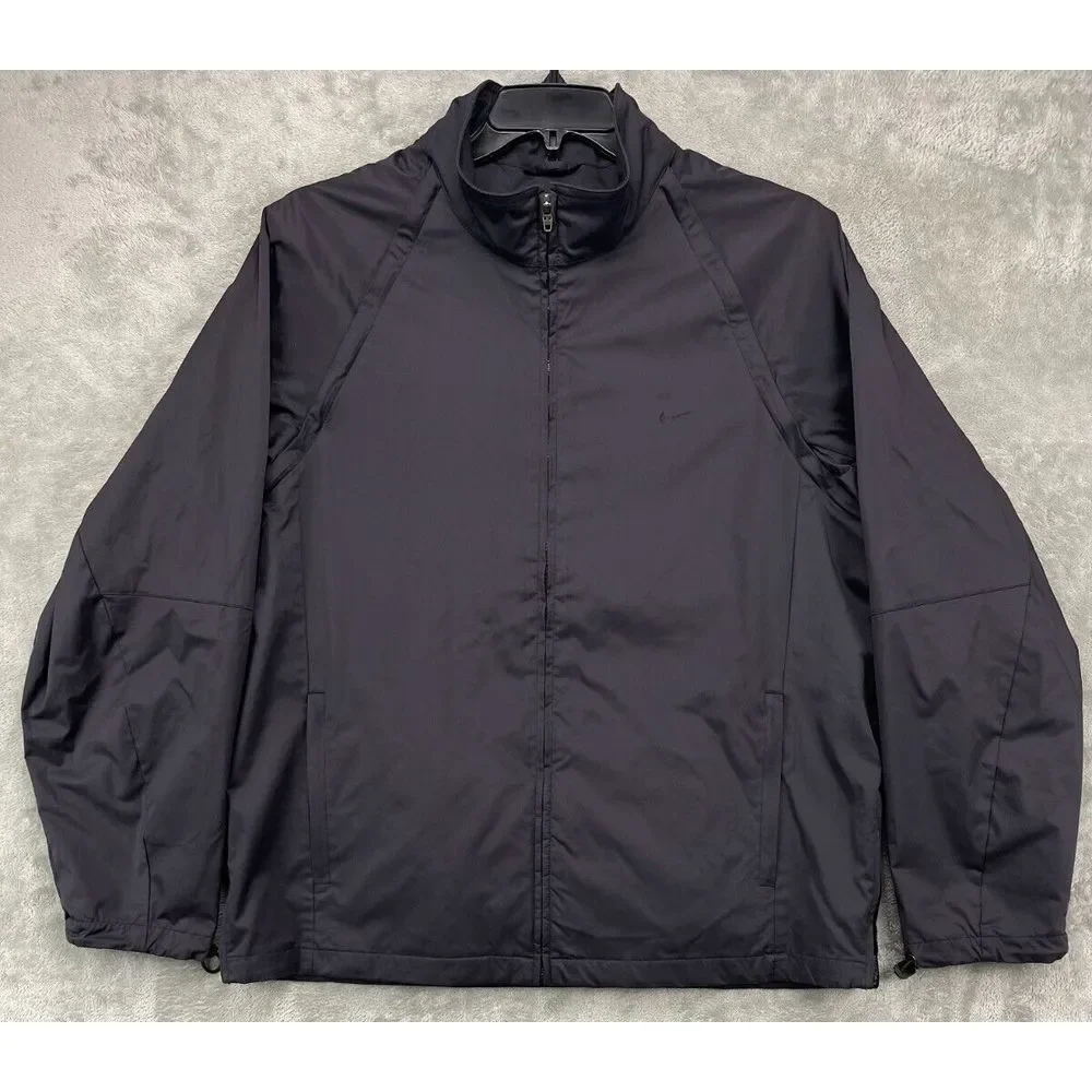 VTG NIKE Men's Full Zip Windbreaker Jacket XXL Black Logo Zip Sides‎